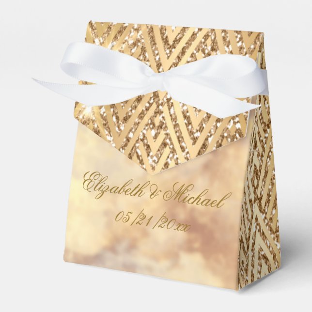 Caja Para Regalos Boda Monograma Faux Gold Favor Box (Front Side)