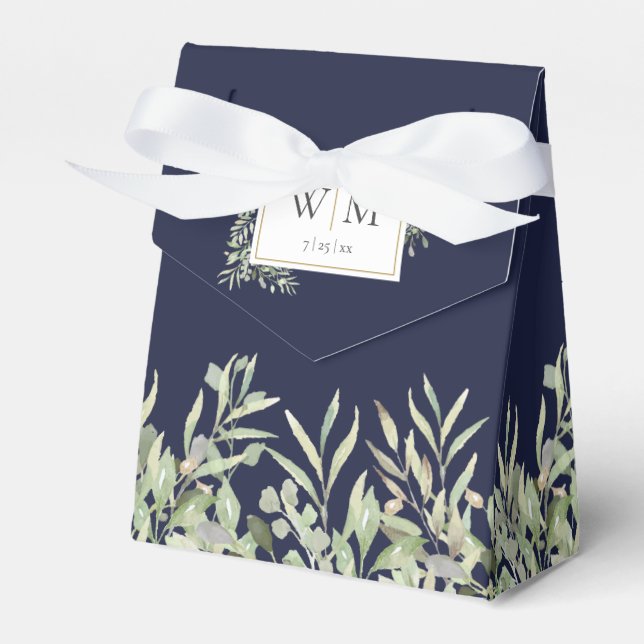 Caja Para Regalos Boda Monograma Foliage de Marina Blue Greenery (Front Side)