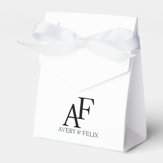 Caja Para Regalos Boda Monograma Invitado elegante negro y blanco (Front Side)