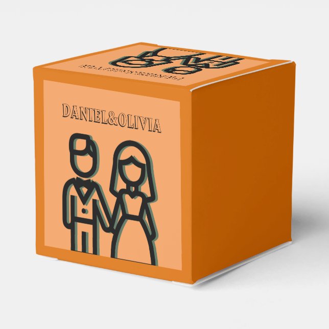 Caja Para Regalos Boda Naranja profundo (Reverso Costado)