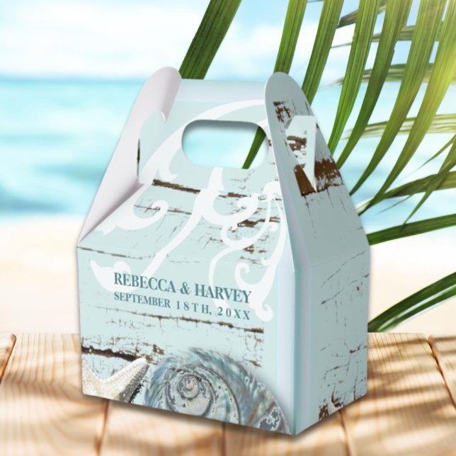 Caja Para Regalos boda náutica acuática azul de la playa (nautical aqua blue seashell beach wedding favor boxes)