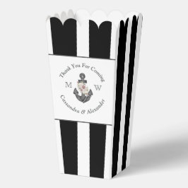 Caja Para Regalos Boda Náutica Ancla Floral Palomitas Negra Blanca