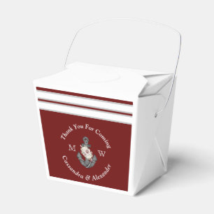 Caja Para Regalos Boda Náutica Floral Ancla Granate Rojo Burgundy