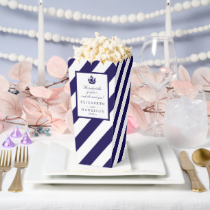 Caja Para Regalos Boda Nautical Stripes & Navy Blue Ship
