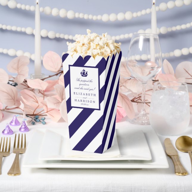 Caja Para Regalos Boda Nautical Stripes & Navy Blue Ship (Boda)