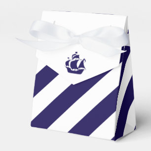 Caja Para Regalos Boda Nautical Stripes & Navy Blue Ship