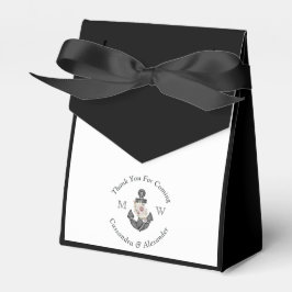 Caja Para Regalos Boda Náutico Ancla Floral Blanco Negro
