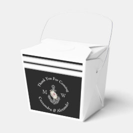Caja Para Regalos Boda Náutico Ancla Floral Blanco Negro