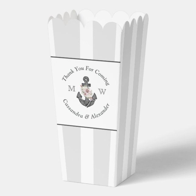 Caja Para Regalos Boda Náutico Anclaje floral Gris plateado (Anverso)