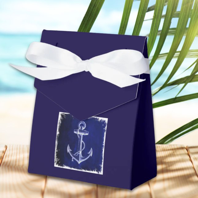 Caja Para Regalos boda náutico del ancla azul de la Marina rústica (rustic Navy Blue anchor nautical wedding Favor Boxes)