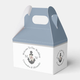 Caja Para Regalos Boda Náutico Dusty Azul Monograma Floral Anclaje