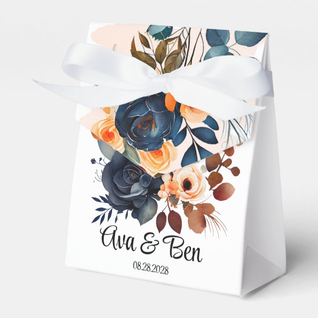 Caja Para Regalos Boda Navy Blue y Naranja Peony (Front Side)
