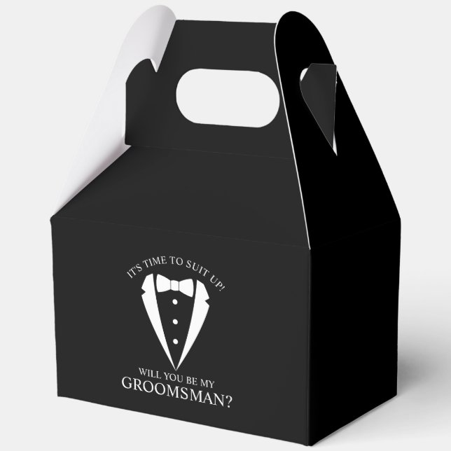 Caja Para Regalos Boda negro Tuxedo Suit Groomsman Propuesta (Anverso)