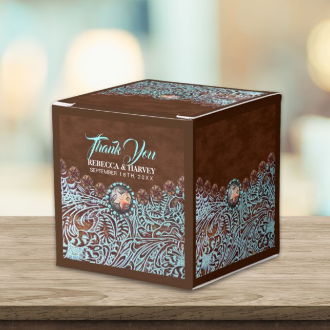 Caja Para Regalos boda occidental del país de vaquero marrón turques (turquoise brown cowboy country western wedding favor boxes)