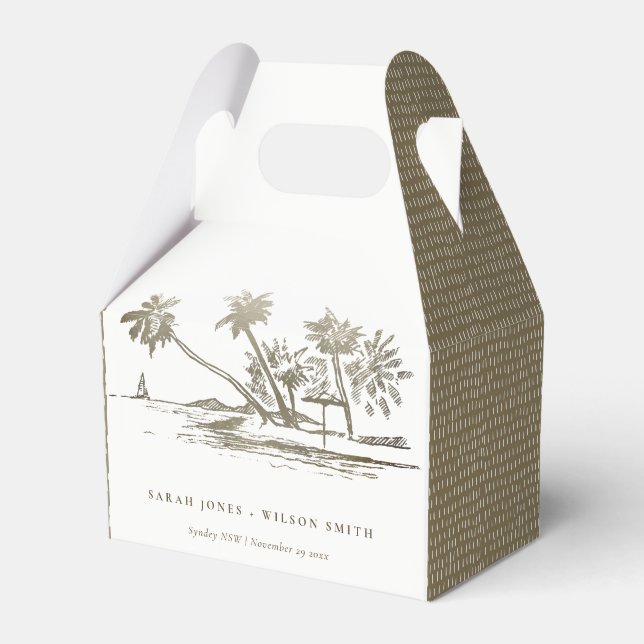 Caja Para Regalos Boda Palm Tree Sketch Pale Gold (Front Side)