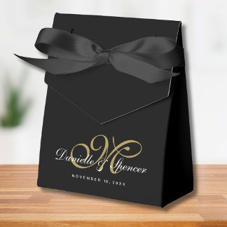 Caja Para Regalos Boda personalizada monogramada en negro y oro