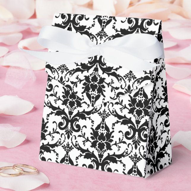 Caja Para Regalos Boda personalizado de Damask en blanco y negro (Boda)