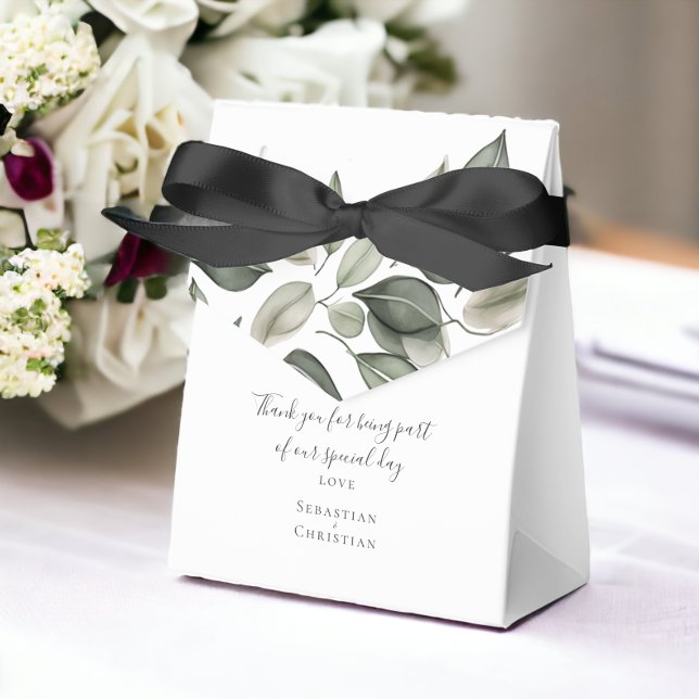 Caja Para Regalos Boda personalizado de follaje verde silencioso (Muted Green Foliage Personalized Wedding Favor Box from Ricaso)