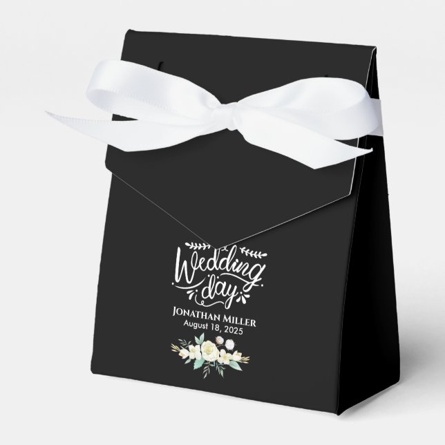 Caja Para Regalos Boda personalizado elegante floral blanca negra F (Front Side)