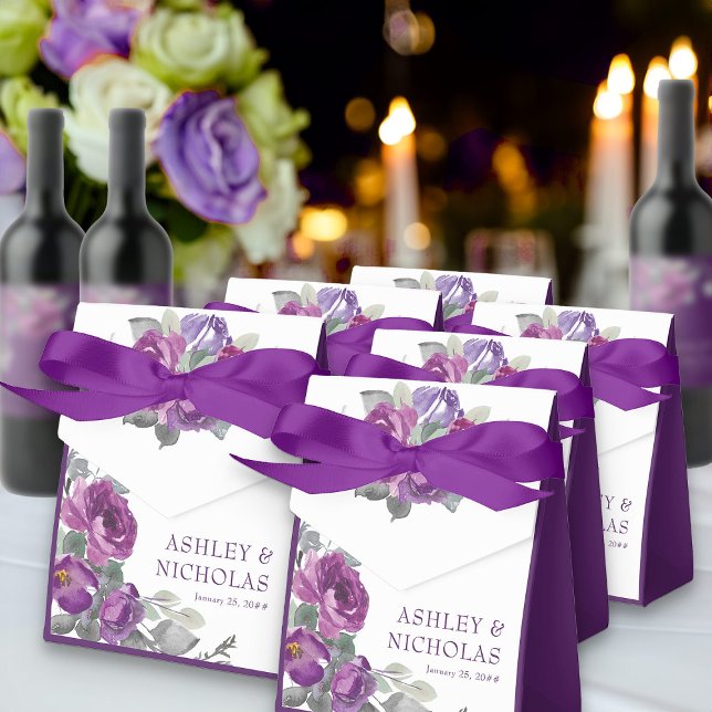 Caja Para Regalos Boda personalizado morado floral (Purple floral favor bags from my Plush Purple Wedding Collection )