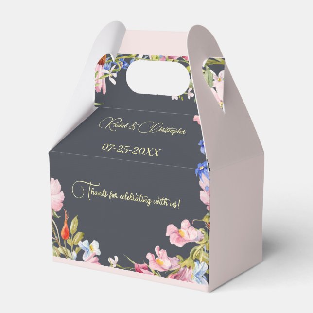 Caja Para Regalos Boda Petal Pink de Flores Personalizadas (Front Side)