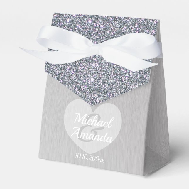 Caja Para Regalos Boda Plata Brillante Personalizada (Front Side)