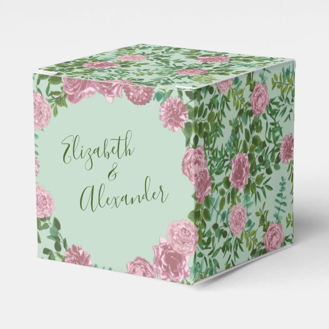 Caja Para Regalos Boda Primavera Jardín de Rosas Rosadas (Costado Anverso)