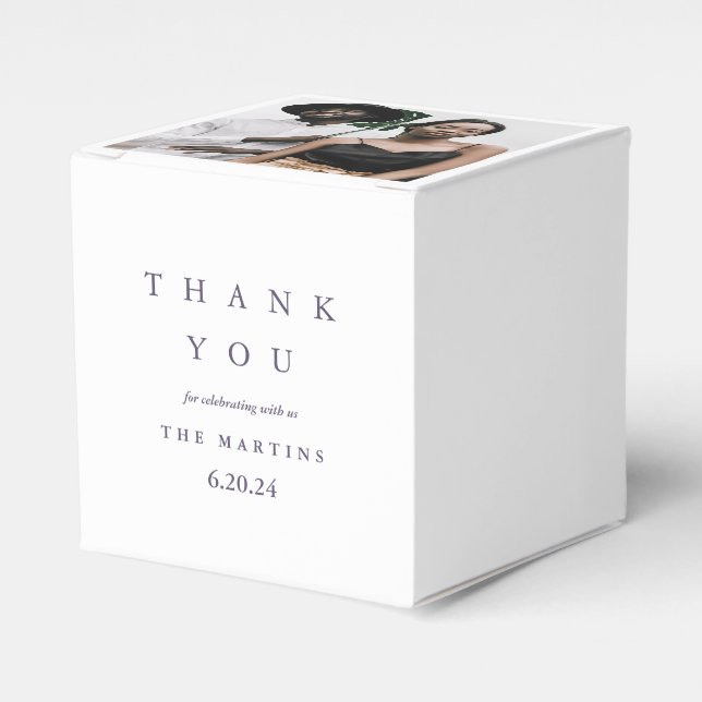 Caja Para Regalos Boda Púrpura Foto Personalizada Gracias (Costado Anverso)