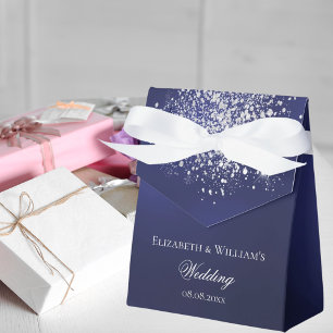 Caja Para Regalos Boda purpurina de plata azul de la marina