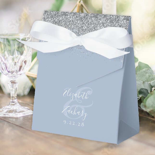 Caja Para Regalos Boda Purpurina de Plata Azul Dusty Moderno (Subido por el creador)