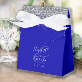 Caja Para Regalos Boda Purpurina de Plata Azul Real Moderno