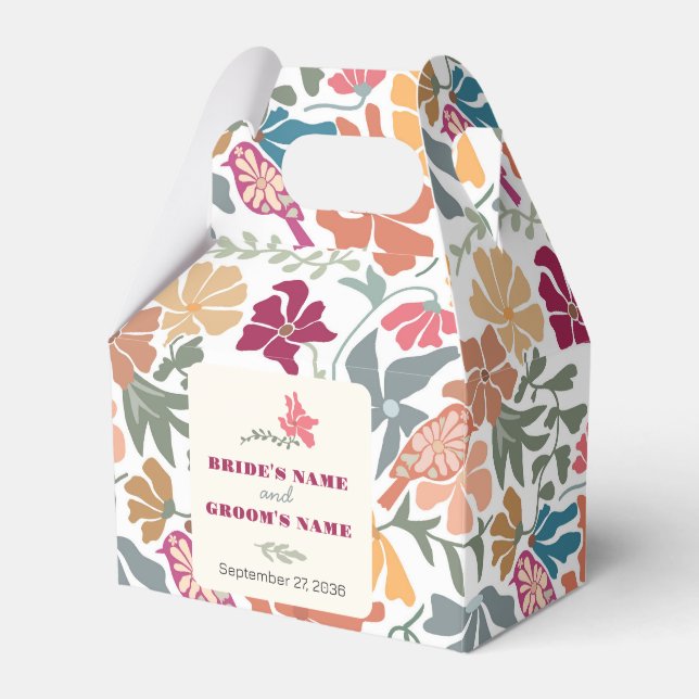 Caja Para Regalos Boda Retro de Época Media Floral Boho Chic (Front Side)