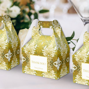 Caja Para Regalos Boda Retro Gold Green Damask