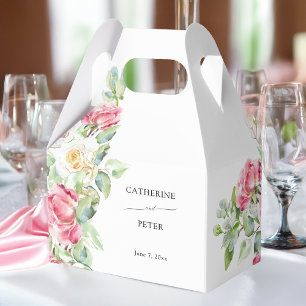Caja Para Regalos Boda Romántica con Rosas de Acuarela Rosa Claro/Ma