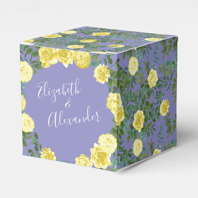 Caja Para Regalos Boda rosa amarillo y perlilla púrpura (Costado Anverso)