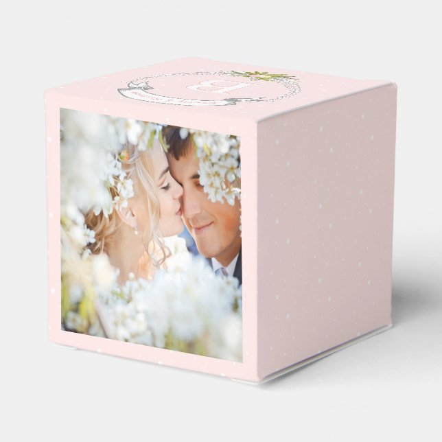 Caja Para Regalos Boda rosa Sus Fotos Nombres De Monograma (Reverso Costado)