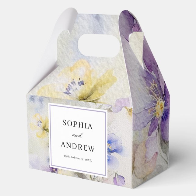 Caja Para Regalos Boda ruso morado y amarillo acuarela (Reverso )