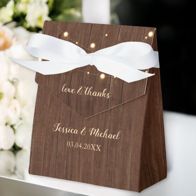 Caja Para Regalos Boda Rustic Wood and String Lights (Personalized Rustic Wood and String Lights Wedding Favor Boxes
)