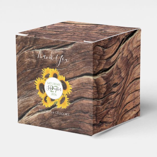 Caja Para Regalos Boda Rustic Wood & Sunflower (Costado Anverso)