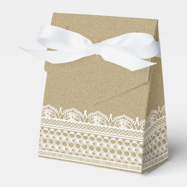 Caja Para Regalos Boda rústica en el campo de Burlap Lace (Front Side)