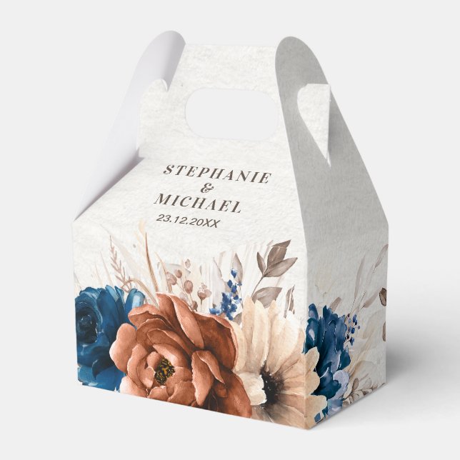 Caja Para Regalos Boda Rústico De La Marina Terracota Azul Pampas (Reverso)