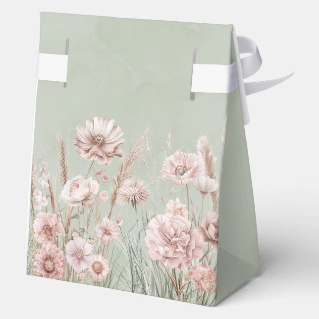 Caja Para Regalos Boda Sage Green y Pink Wildflowers (Reverso )
