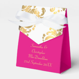 Caja Para Regalos Boda tradicional de damasco blanco, rosa y dorado