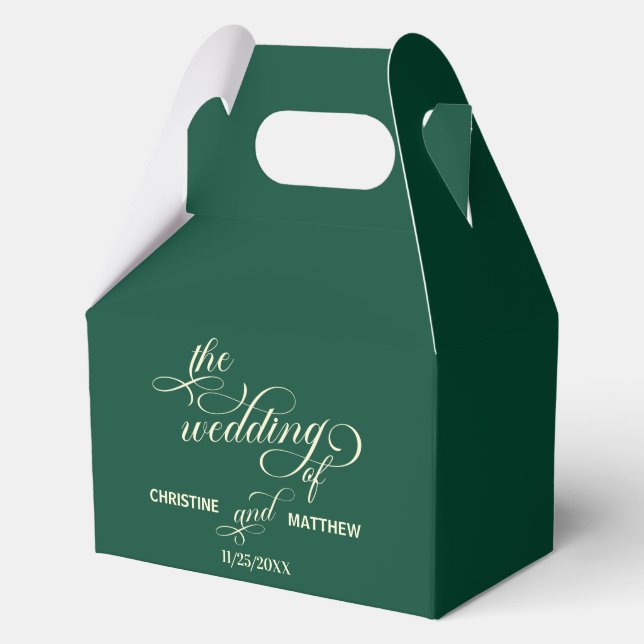 Caja Para Regalos Boda Verde azulado de caligrafía elegante (Anverso)
