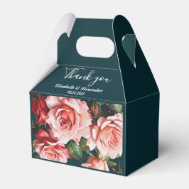 Caja Para Regalos Boda verde azulado de rosas rosadas y rojas rosada