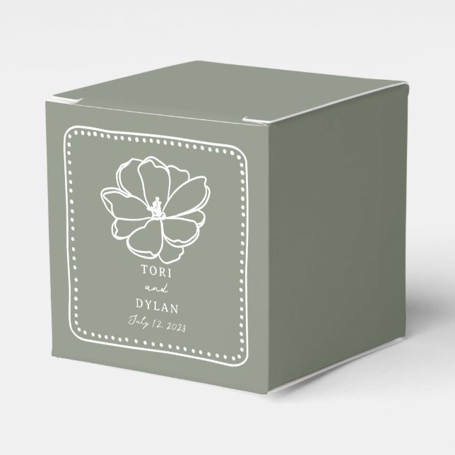 Caja Para Regalos Boda verde de la franja floral (Costado Anverso)
