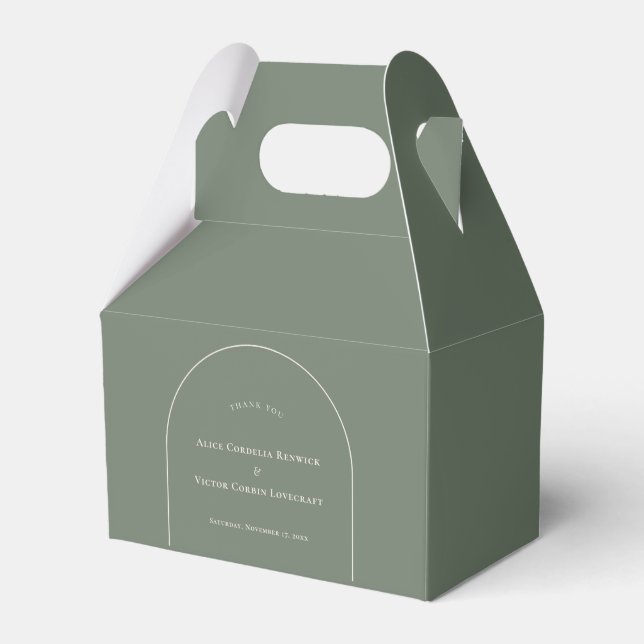 Caja Para Regalos Boda Verde Sage del Boho Arch Simple (Front Side)