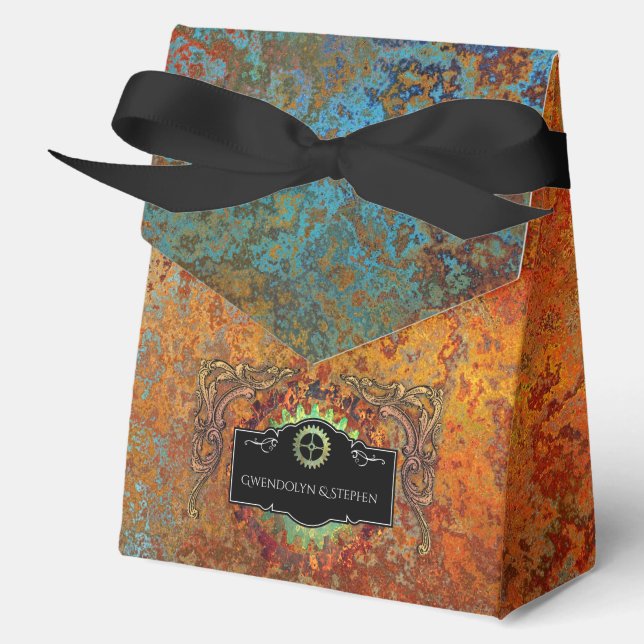 Caja Para Regalos Boda vinícola Steampunk personalizada (Anverso)