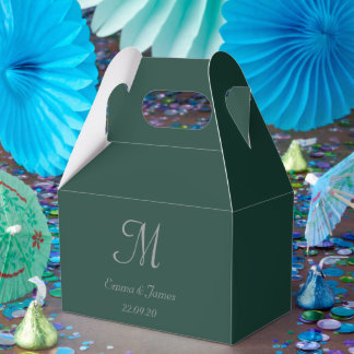 Caja Para Regalos Bodas con guión de monograma verde esmeralda minim