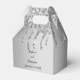Caja Para Regalos Bodas de Glitter Dripping plateado